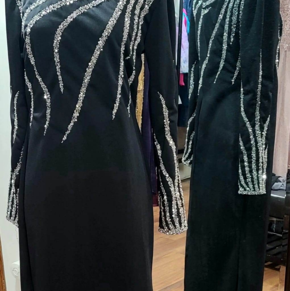 Black Dress with handbeaded sliver beading